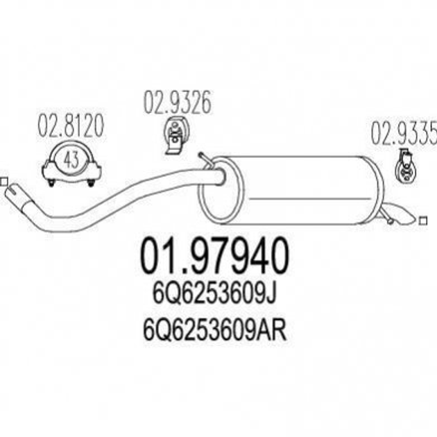 Глушник MTS 0197940 Volkswagen Polo; Skoda Fabia; Seat Ibiza 6Y6253609J, 6Y6253609D, 6Q6253609J - зображення 1