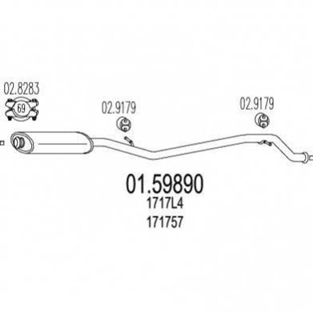 Глушитель средний MTS 0159890 Peugeot 406 1717L4, 171782, 171757 - изображение 1