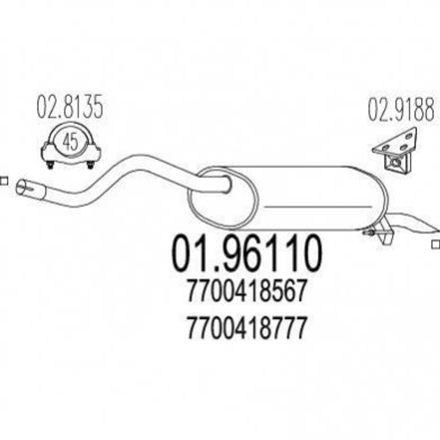 Глушник MTS 0196110 Renault Clio 7700418567, 7700418777, 7700418778 - зображення 1