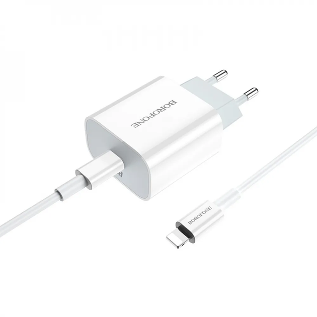 Мережевий зарядний пристрій BOROFONE BA38A Plus Speedy PD 20W Charger Set + кабель Type-C to Lightning White (BA38ALW) - Фото 3 Мережевий зарядний пристрій BOROFONE BA38A Plus Speedy PD 20W Charger Set + кабель Type-C to Lightning White (BA38ALW) - зображення 3