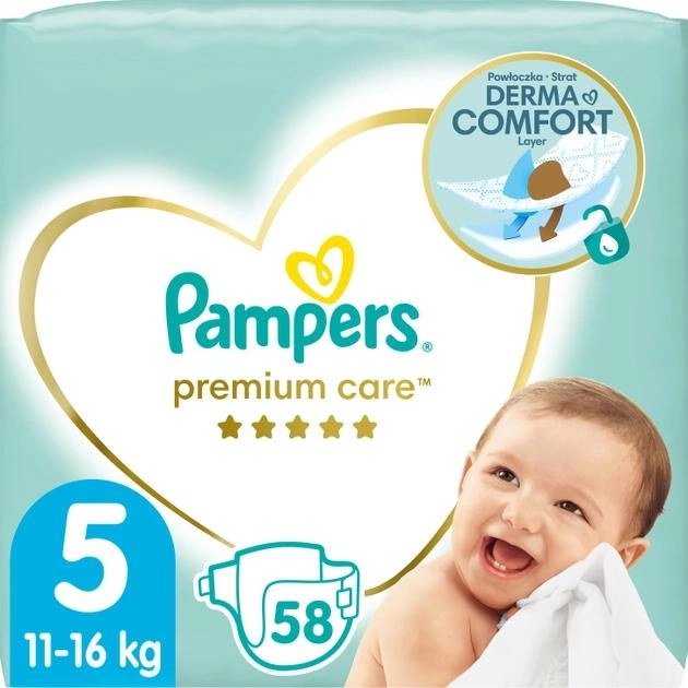 Pieluchy Pampers Premium Care Rozmiar 5 (11-16 kg) 58 szt (8001841104997) - obraz 1