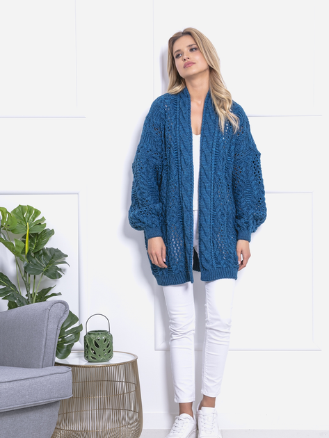 Kardigan damski z bufiastymi rękawami Fobya Cardigan F715 S-M Niebieski (5902553679557) - obraz 1