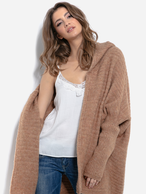 Kardigan damski z kapturem Fobya Cardigan F960 One Size Caramel (5902553699265) - obraz 3