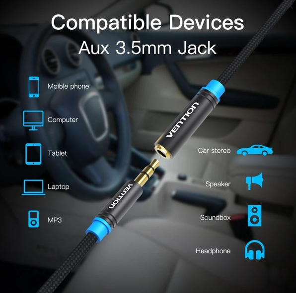Удлинитель Audio Aux 3.5мм-3.5мм M/F Vention gold-plated 5m Black (VAB-B06-B500-M) - изображение 6