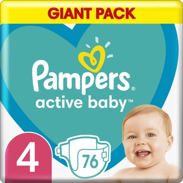 Pieluchy Pampers Active Baby Rozmiar 4 (9-14 kg) 76 szt (8001090949615) - obraz 1