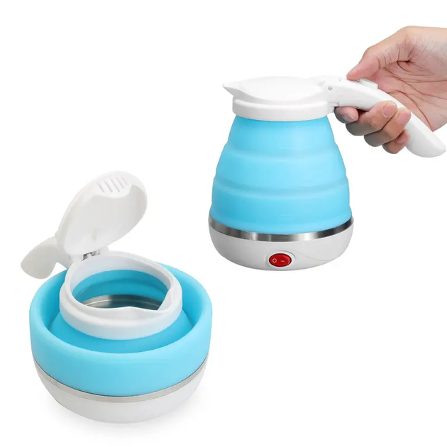 Электрочайник Electric Kettle силиконовый дорожный маленький чайник электрический 500мл цвет синий - изображение 2