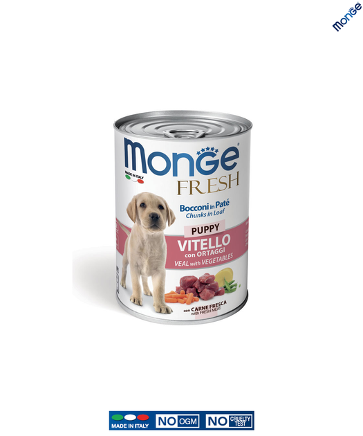 Влажный корм Monge Dog Wet FRESH Puppy телятина с овощами 0.4 кг (014441) - Фото 1 Влажный корм Monge Dog Wet FRESH Puppy телятина с овощами 0.4 кг (014441) - изображение 1