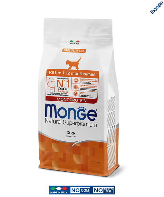 Сухой корм Monge Cat Kitten с уткой 1.5 кг (011099) - Фото 1 Сухой корм Monge Cat Kitten с уткой 1.5 кг (011099) - изображение 1