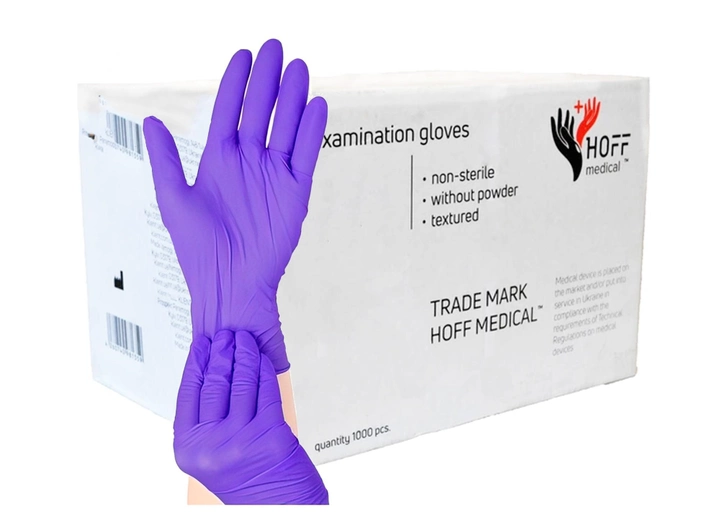 Перчатки нитриловые фиолетовые нестерильные HOFF MEDICAL (10уп./коробка) Размер XS - изображение 1