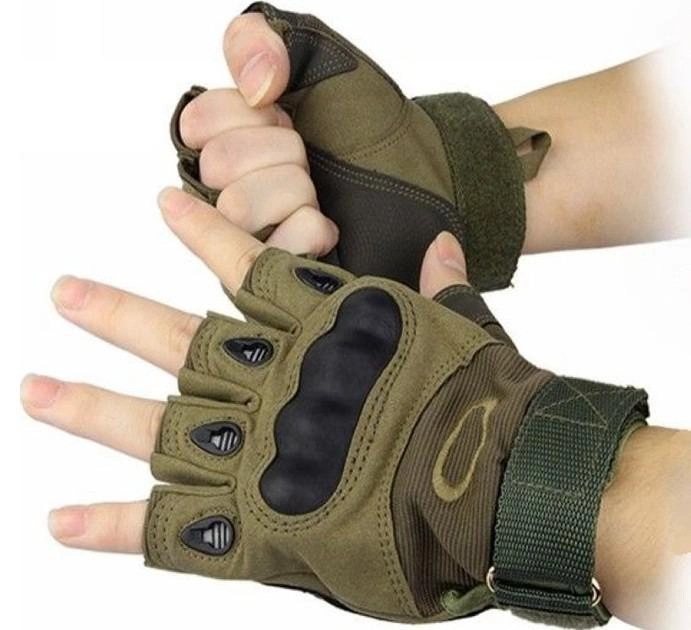 Тактические безпалые перчатки армейские Tactic военные перчатки с защитой костяшек размер М цвет Олива (oakley-olive-m) - изображение 1