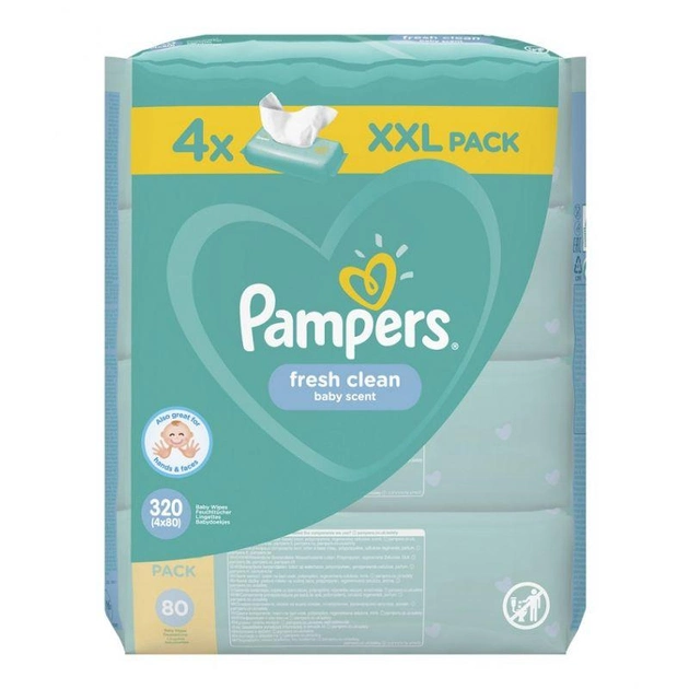 Вологі серветки Pampers Fresh Clean Baby Wipes 4 х 80 шт (8001841078052) - зображення 1
