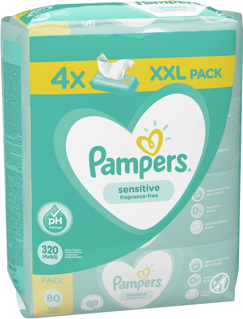 Chusteczki nawilżane Pampers Sensitive Baby Wipes 4 x 80 szt (8001841062754) - obraz 1
