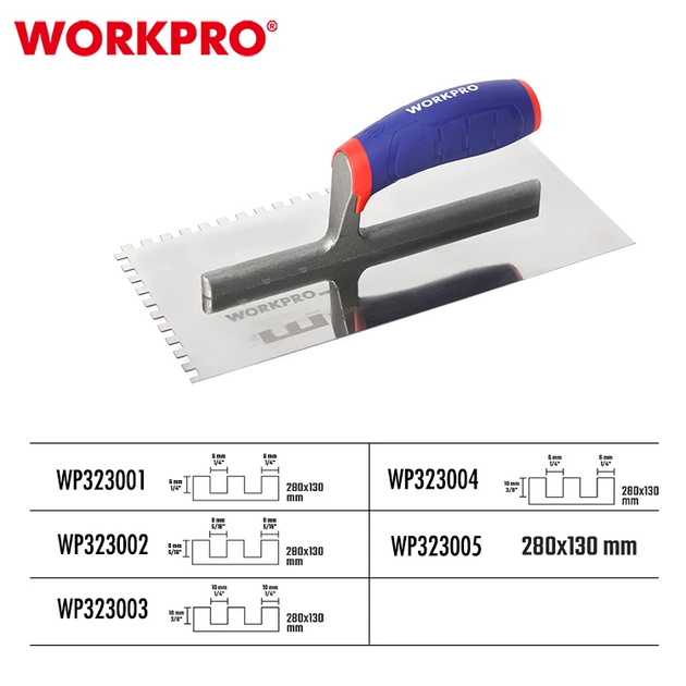 Гладилка зубчаста WORKPRO 8*8 мм, 280×130 мм, нержавіюча сталь, м'яка ручка PRO WP323002 - Фото 6 Гладилка зубчаста WORKPRO 8*8 мм, 280×130 мм, нержавіюча сталь, м'яка ручка PRO WP323002 - зображення 6
