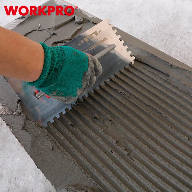 Гладилка зубчаста WORKPRO 8*8 мм, 280×130 мм, нержавіюча сталь, м'яка ручка PRO WP323002 - Фото 7 Гладилка зубчаста WORKPRO 8*8 мм, 280×130 мм, нержавіюча сталь, м'яка ручка PRO WP323002 - зображення 7