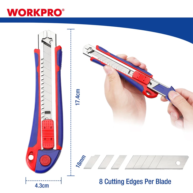 Нож сегментный WORKPRO 18 мм усиленный с легкой заменой лезвий PRO WP212011 - изображение 4