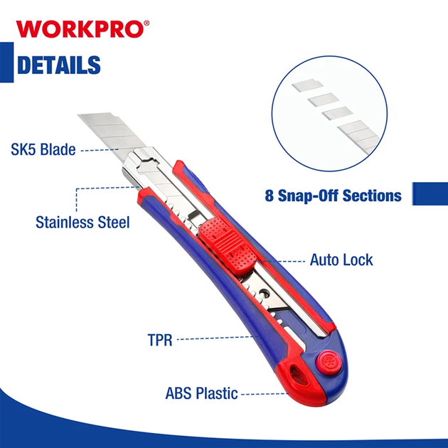 Нож сегментный WORKPRO 18 мм усиленный с легкой заменой лезвий PRO WP212011 - изображение 5