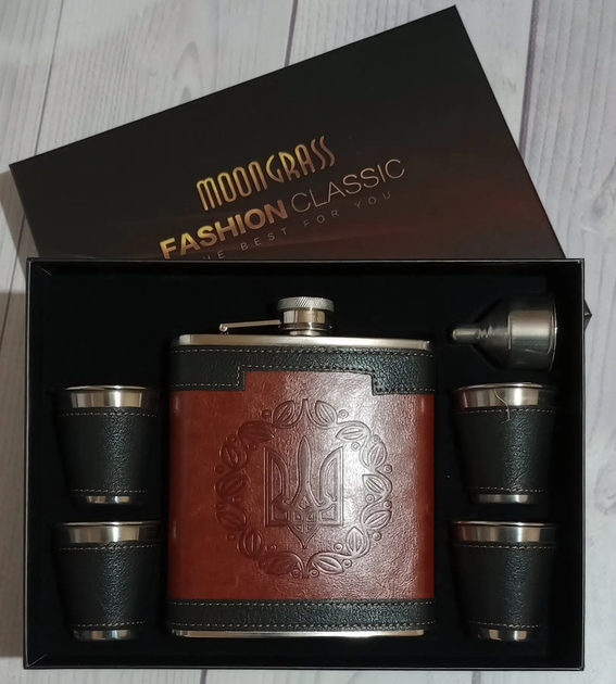 Набор подарочный MOONGRASS 6в1 UKRAINE Brovn фляга 532ml/ лейка/ стопки ...