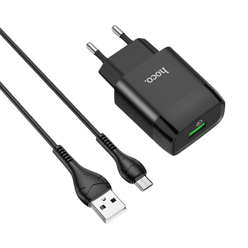 Адаптер мережевий Hoco Micro USB cable Glorious charger set C72Q |1USB, QC3.0/FCP/AFC, 3A, 18W| чорний - Фото 1 Адаптер мережевий Hoco Micro USB cable Glorious charger set C72Q |1USB, QC3.0/FCP/AFC, 3A, 18W| чорний - зображення 1