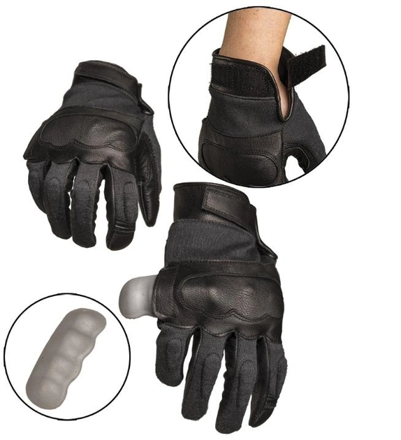 Перчатки тактические кожаные L Черные Mil-Tec TACTICAL GLOVES LEDER/ARAMID L SCHWARZ (12504202-10-L) M-T - изображение 1