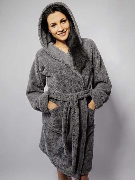 Халат жіночий теплий з капюшоном DKaren Housecoat Diana S Grey (5903251437333) - зображення 1