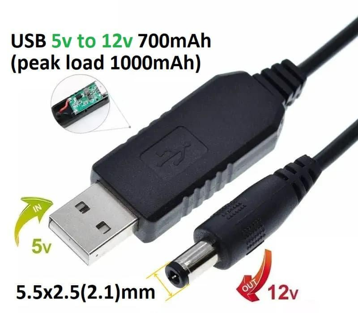 Кабель-переходник для роутера USB 5v на DC 12v 1m 5.5x2.1mm (A class) 1 ...