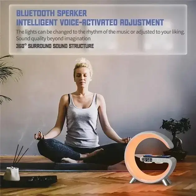 Настольная лампа ночник G Smart Light Sound Machine с беспроводной зарядкой 15W и Bluetooth колонкой Білий - изображение 7