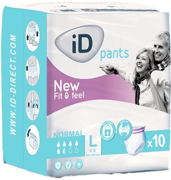 Pieluchomajtki Id Pants Normal Fit y Feel L Grande 10 Unidades (5414874009628) - obraz 1
