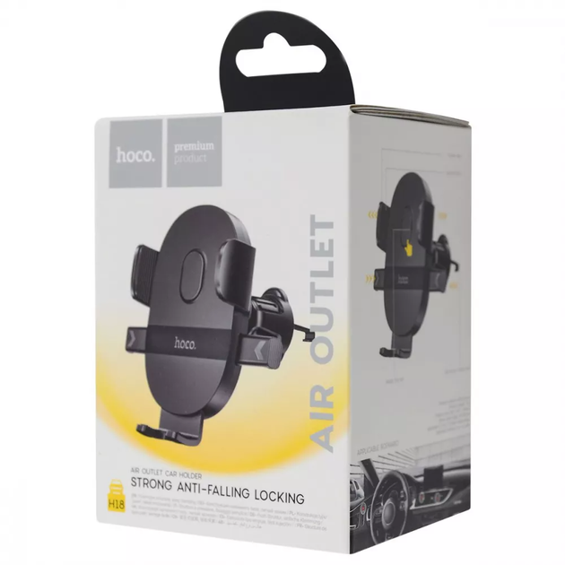 Держатель HOCO Mighty one-button Car holder (air outlet) H18 4.0”– 6.9” black - Фото 4 Держатель HOCO Mighty one-button Car holder (air outlet) H18 4.0”– 6.9” black - изображение 4