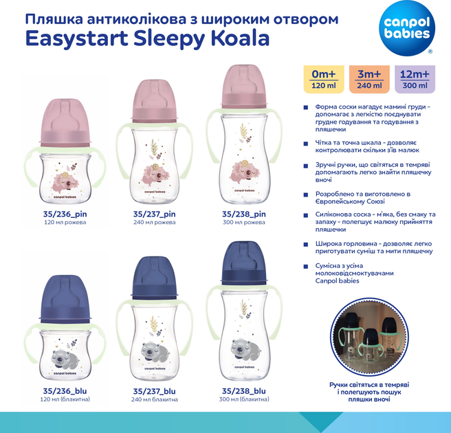 Пляшка антиколікова Canpol Babies Easystart Sleepy Koala з широким отвором Блакитна 240 мл (35/237_blu) - зображення 11