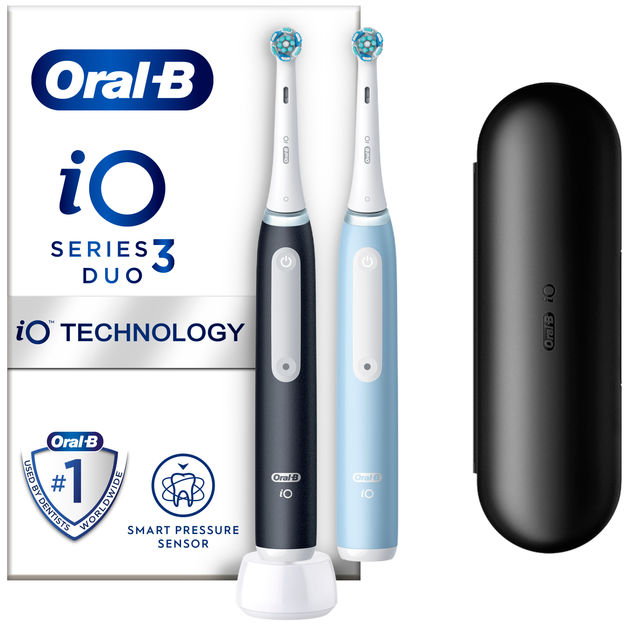 Набор электрических зубных щеток Oral-B iO3 Черная и Голубая + Футляр (8006540731772) - изображение 1