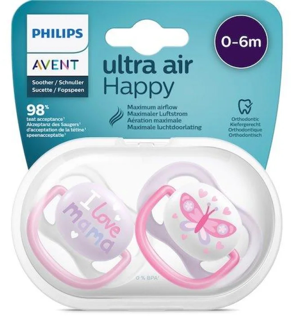 Smoczki Avent Ultra Air Happy Soother 0-6 Months Girl 2 szt (8710103949206) - obraz 1
