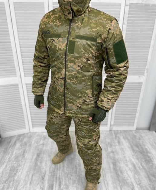 Армейский зимний водонепроницаемый костюм Softshell (куртка и штаны) на флисе и синтепоне (Камуфляж Пиксель) M - изображение 1