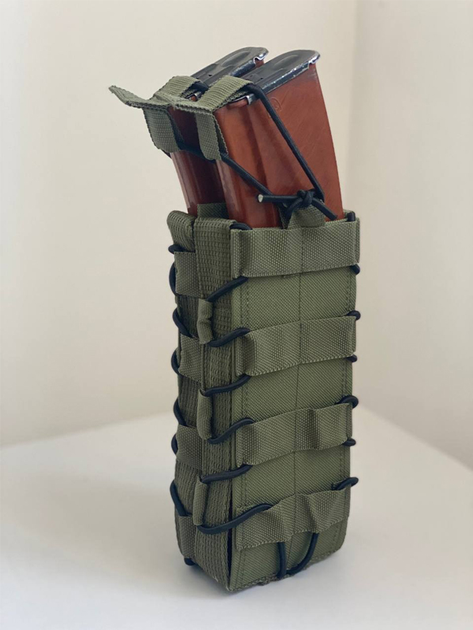 Підсумок для 2 магазинів до кулемету РКК відкритого типу M-KET Хакі подвійний військовий штурмовий тримач із пластиковими вставками на MOLLE - зображення 1