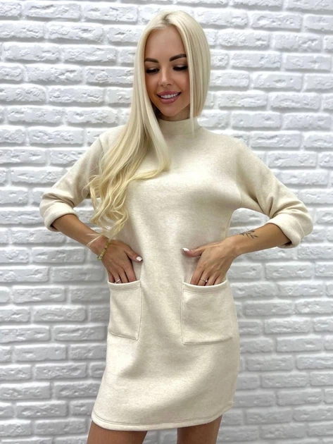 Жіноче тепле плаття Fashion ангорове 46/48 бежевий - зображення 2
