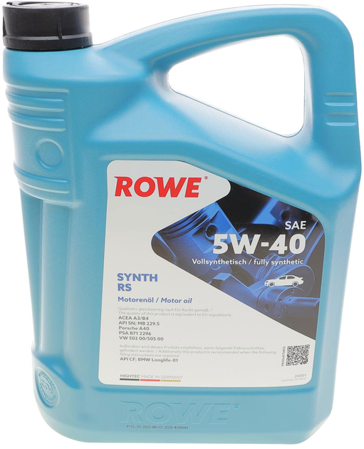 Моторное масло ROWE 5W-40 Hightec SyntH RS 5 л (20001-0050-99) – фото ...