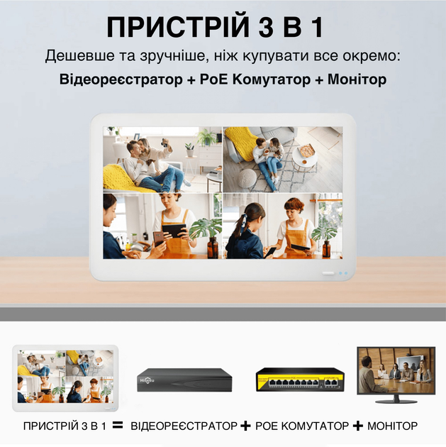 IP Видеорегистратор с монитором Hiseeu 8-портовый POE NVR 8Мп (4K ...