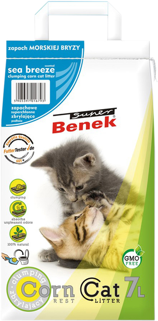 Наповнювач для котячих туалетів Super Benek Corn Cat Кукурудзяний Морський бриз 7 л (5905397016793) - зображення 1