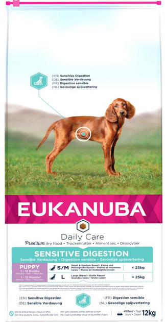 Sucha karma dla szczeniąt Eukanuba Daily Care Puppy Sensitive Digestion 12 kg (8710255185132) - obraz 1