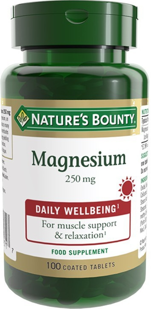 Suplement diety Nature's Bounty Magnesium 250mg 100 Tablets (74312002717) - obraz 1