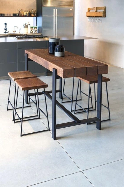 Дизайнерская Барная стойка из натурального дерева Loft Design 140х50х100h Черный / Дерево ATL645 - Фото 1 Дизайнерская Барная стойка из натурального дерева Loft Design 140х50х100h Черный / Дерево ATL645 - изображение 1
