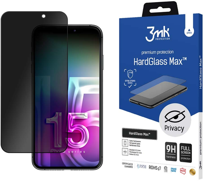 Szkło hartowane 3MK HardGlass Max Privacy dla iPhone 15 Pro Max czarne (5903108529105) - obraz 1