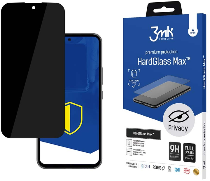 Захисне скло 3MK HardGlass Max Privacy для Samsung Galaxy A54 5G (SM-A546) Black (5903108525763) - зображення 1