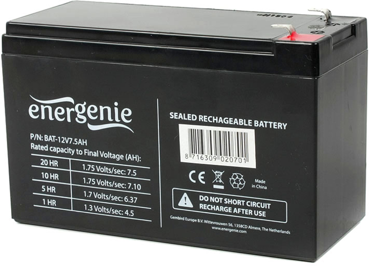 Акумуляторна батарея EnerGenie 12V-7.5AH (8716309020701) - зображення 1