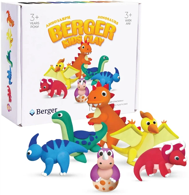 Zestaw masy plastycznej BERGER Kids Clay DINOZAURY 18 pojemniczkow 270 g (8596165040323) - obraz 2