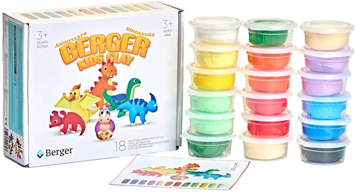 Zestaw masy plastycznej BERGER Kids Clay DINOZAURY 18 pojemniczkow 270 g (8596165040323) - obraz 10
