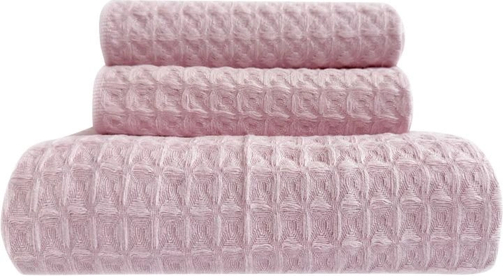 Акція на Набір 3 вафельні рушники Lovely Svi для ванної 70x140 см + 34x72 см х 2 шт Рожевий від Rozetka
