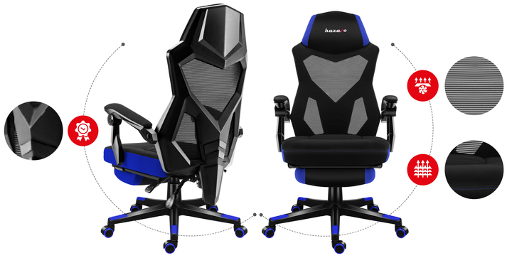 Геймерське ігрове крісло Huzaro HZ-Combat 3.0 Blue перфорована обшивка Чорне з синім із підставкою для ніг (5907564629782) - зображення 9