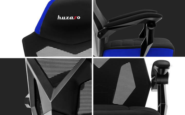 Геймерське ігрове крісло Huzaro HZ-Combat 3.0 Blue перфорована обшивка Чорне з синім із підставкою для ніг (5907564629782) - зображення 10