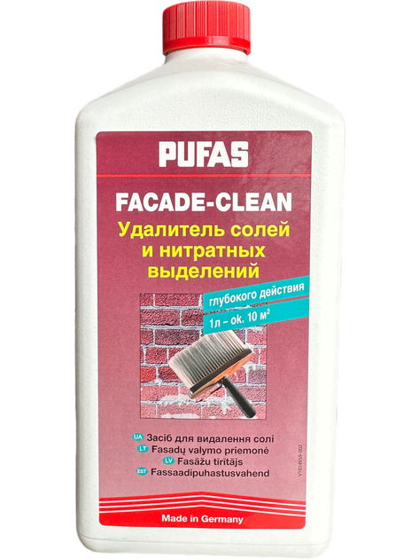 Засіб для видалення солей та нітратних виділень Pufas Facade-Clean 1 л до 10 м.кв - Фото 2 Засіб для видалення солей та нітратних виділень Pufas Facade-Clean 1 л до 10 м.кв - зображення 2