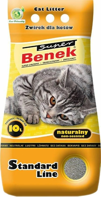 Żwirek dla kotów zbrylajacy Super Benek Standard Naturalny 10 l (5905397010111) - obraz 1